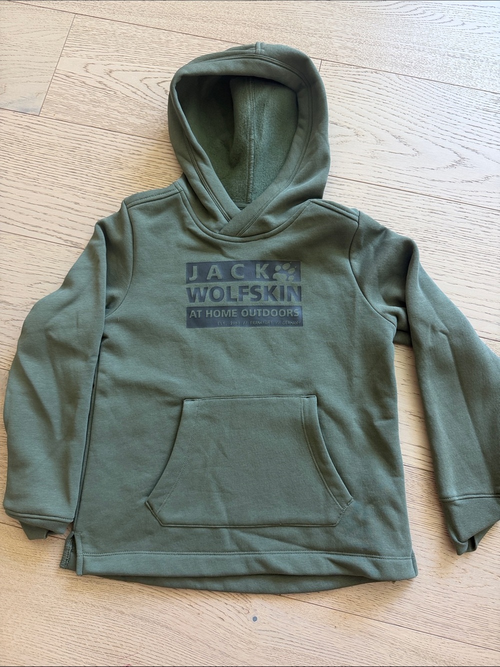 Jack Wolfskin Kids Olive Green Pullover Hoodie with Logo 9/10 140cm